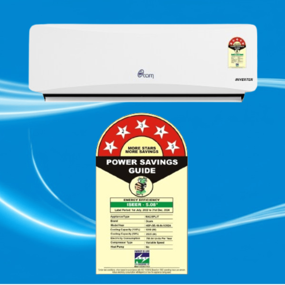 Ocam 1.5 Ton 5 Star Inverter Split AC – Copper, 5150 Watts