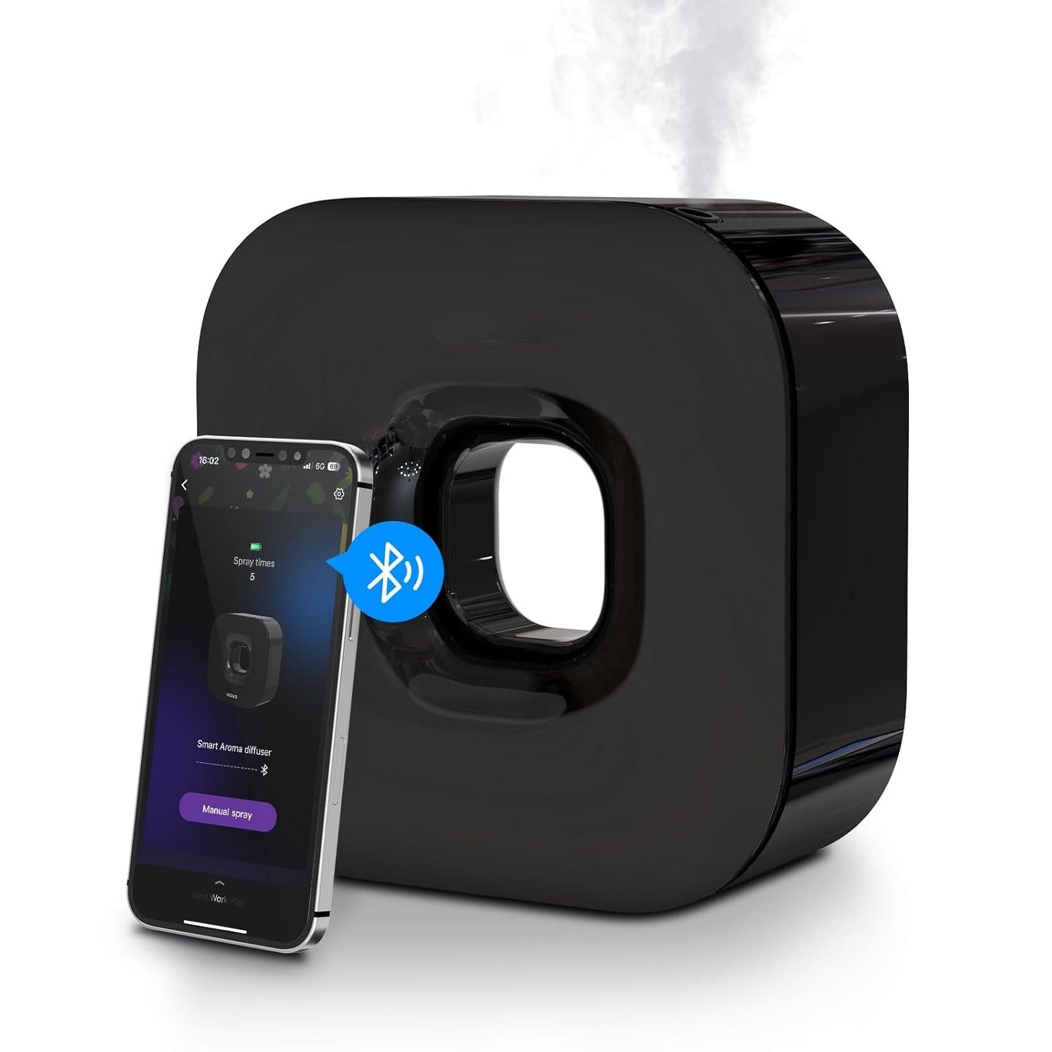 Latest Aroma Diffuser Waterless Essential Oil Diffuser - Bluetooth Cordless Aromatherapy Diffuser with App Control, Smart Timer Setting, Hang-up Design and Wide Coverage for Home, Office, Hotel and SPA - Black (1 Units) 