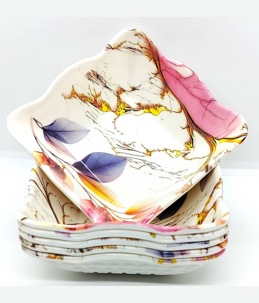 Laserbot SERVING EATING BOWL Melamine Printed Serving Bowl 12 cm ( Set of 6 ) Pink