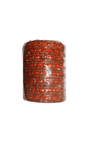 Vibrant Orange and Gold Studded Traditional Bangle Set for Women - Bangles & Bracelets | Buy online on ZillyBuy