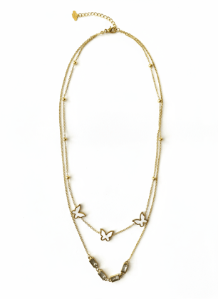 Women's Gold-Plated Layered Butterfly & Crystal Pendant Necklace