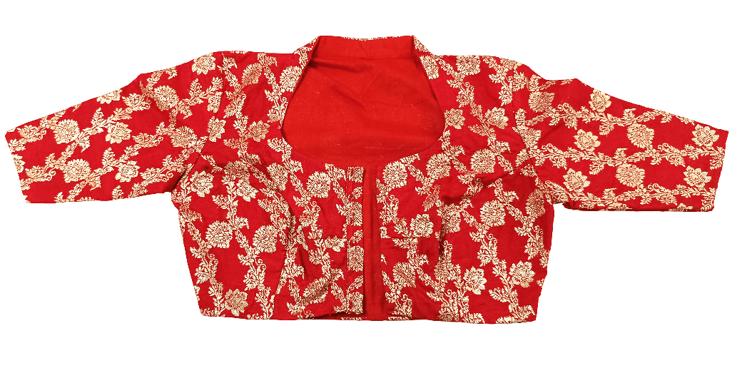 Red & Gold Embroidered Poly Silk Blouse for Women