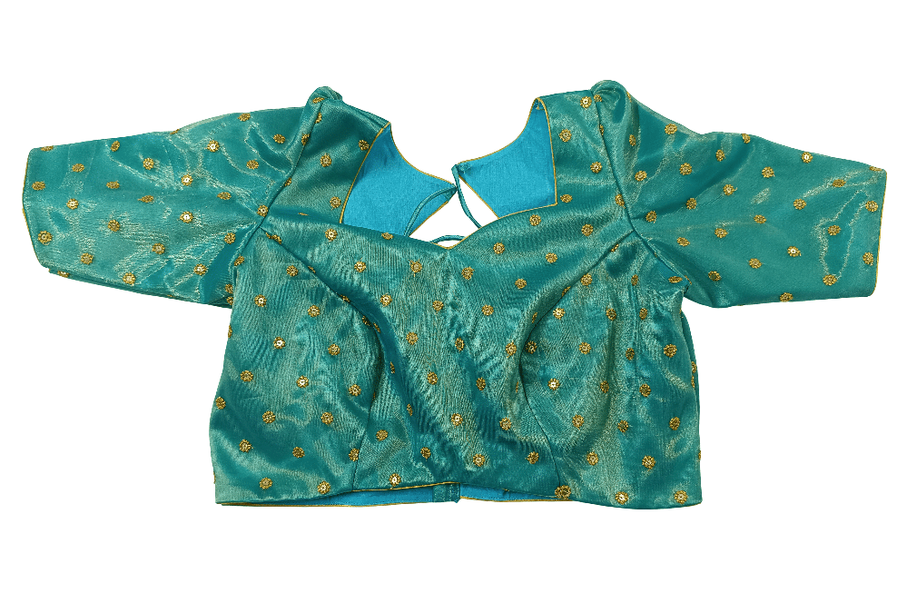 Women's Teal Poly Silk Readymade Embroidered Blouse