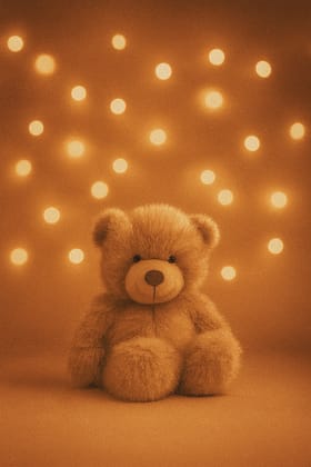 Fluffy Brown Teddy Bear Plush Toy with Warm Glow Background
