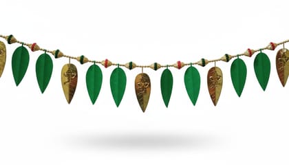 Traditional Gold & Green Artificial Mango Leaves Ganesha Toran Door Hanging