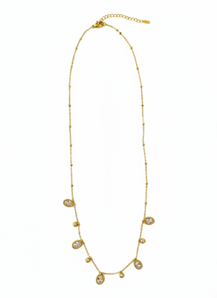 Gold-Toned Delicate Chain Necklace with Crystal Charms