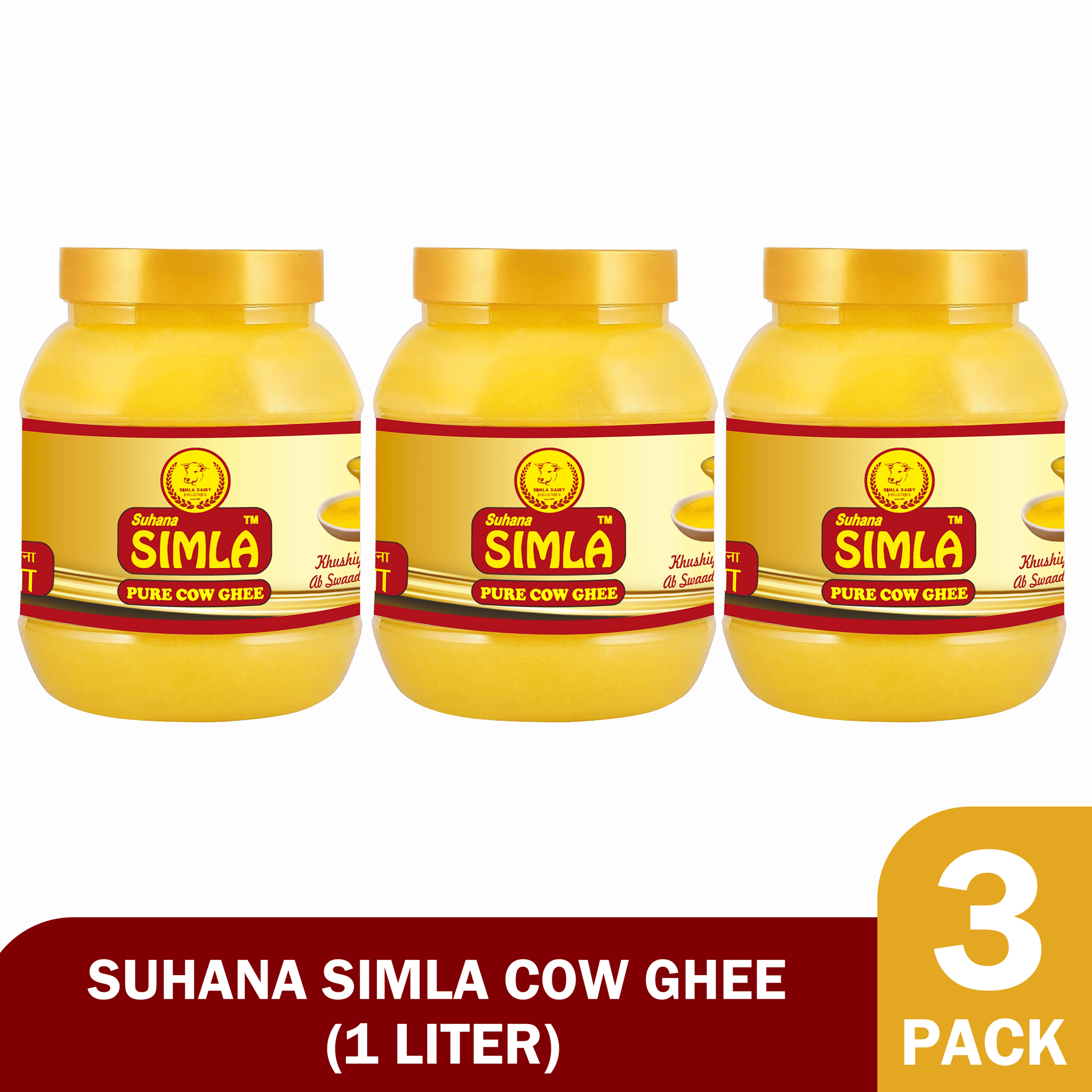 Suhana Simla Pure Cow Ghee, 1 Liter (Pack of 3)