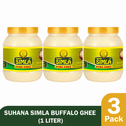 Suhana Simla Pure Buffalo Ghee, 1 Litre Jar (Pack of 3)