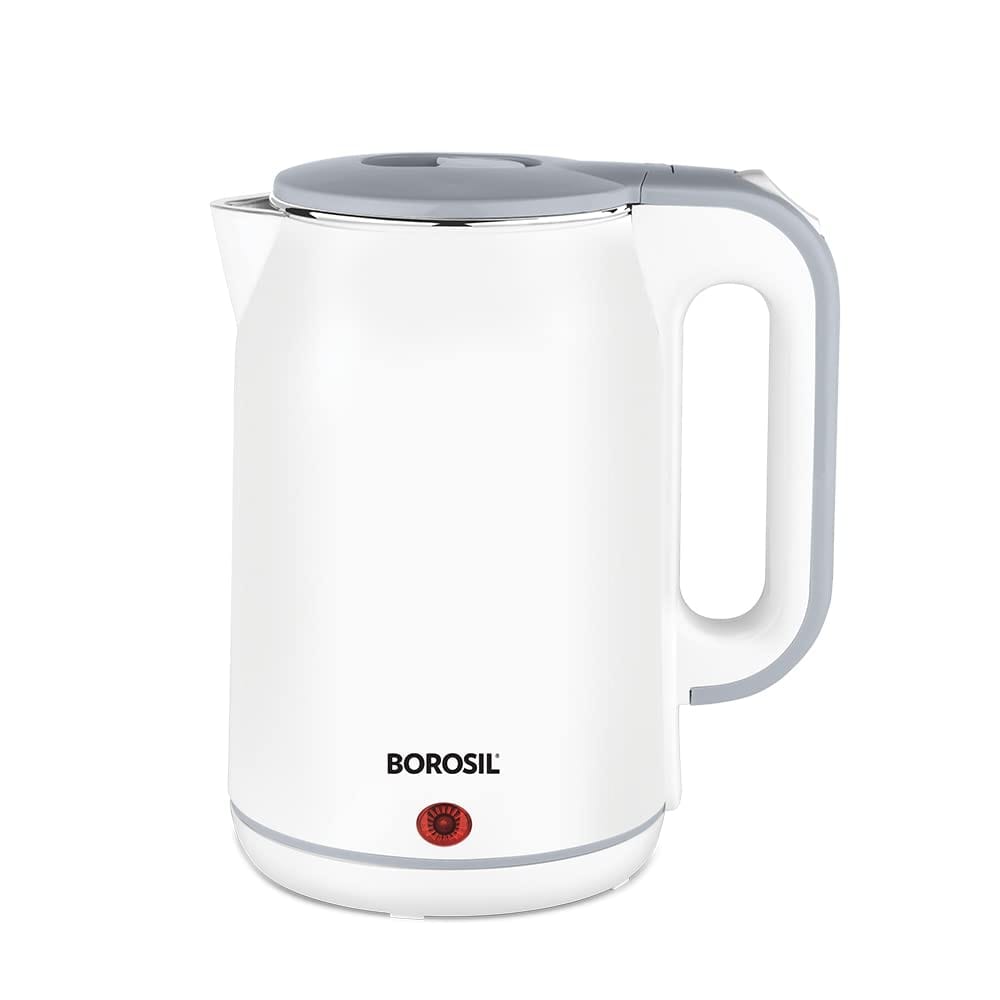 Borosil Cooltouch Electric Kettle, Stainless Steel Inner Body, Boil Water For Tea, Coffee, Soup, Silver, 1800 Watts, 1.8 Liter