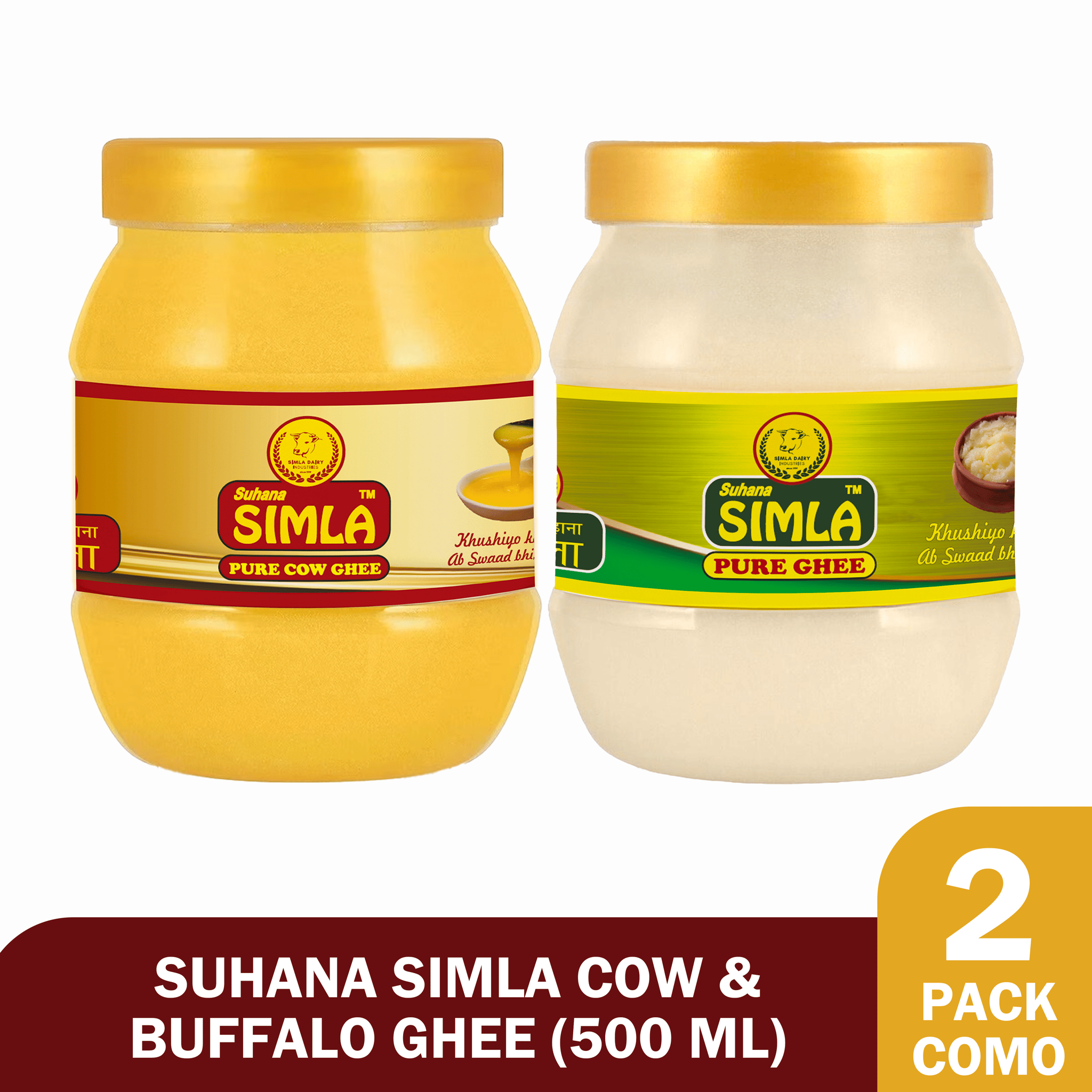 Suhana Simla Pure Cow & Buffalo Ghee Combo - 2 x 500 ML Jars