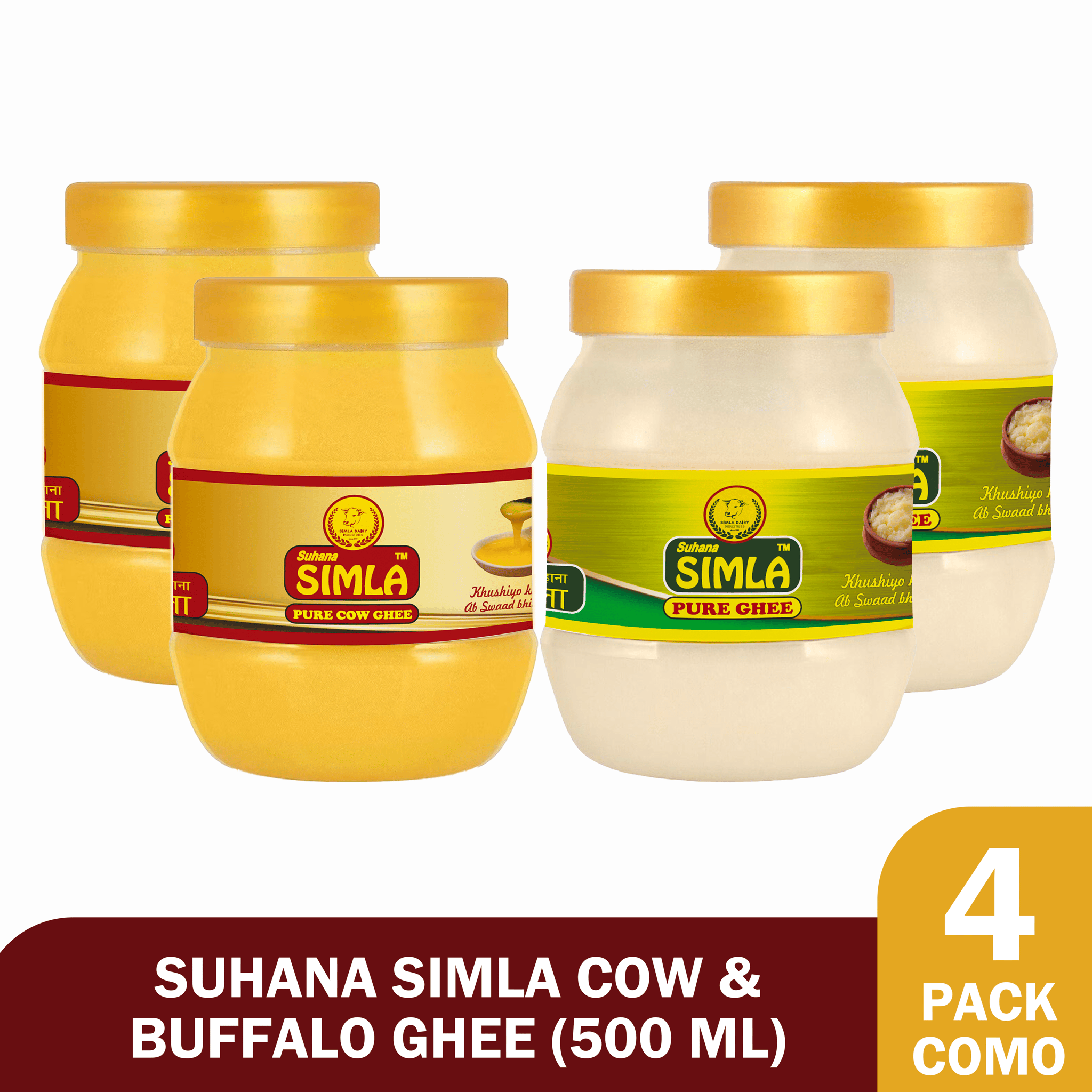 Suhana Simla Pure Cow & Buffalo Ghee Combo - 4x 500ml Jars