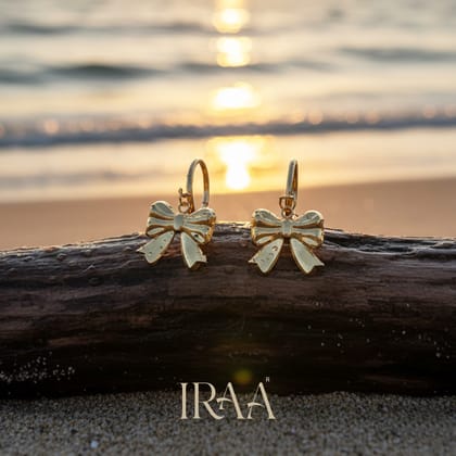 IRAA Elegant Golden Bow Drop Earrings