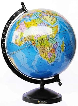 iYROX Educational 8-Inch Rotating World Globe with Black Matte Metal Arc & Base – Blue | Home, Office & Gift Décor