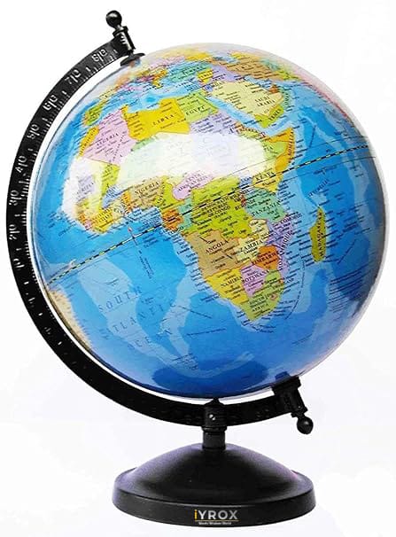 iYROX Educational 8-Inch Rotating World Globe with Black Matte Metal Arc & Base – Blue | Home, Office & Gift Décor