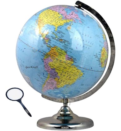 iYROX Educational 12-Inch Metal Base Globe with Magnifying Glass – Blue | Home, Office & Gift Décor