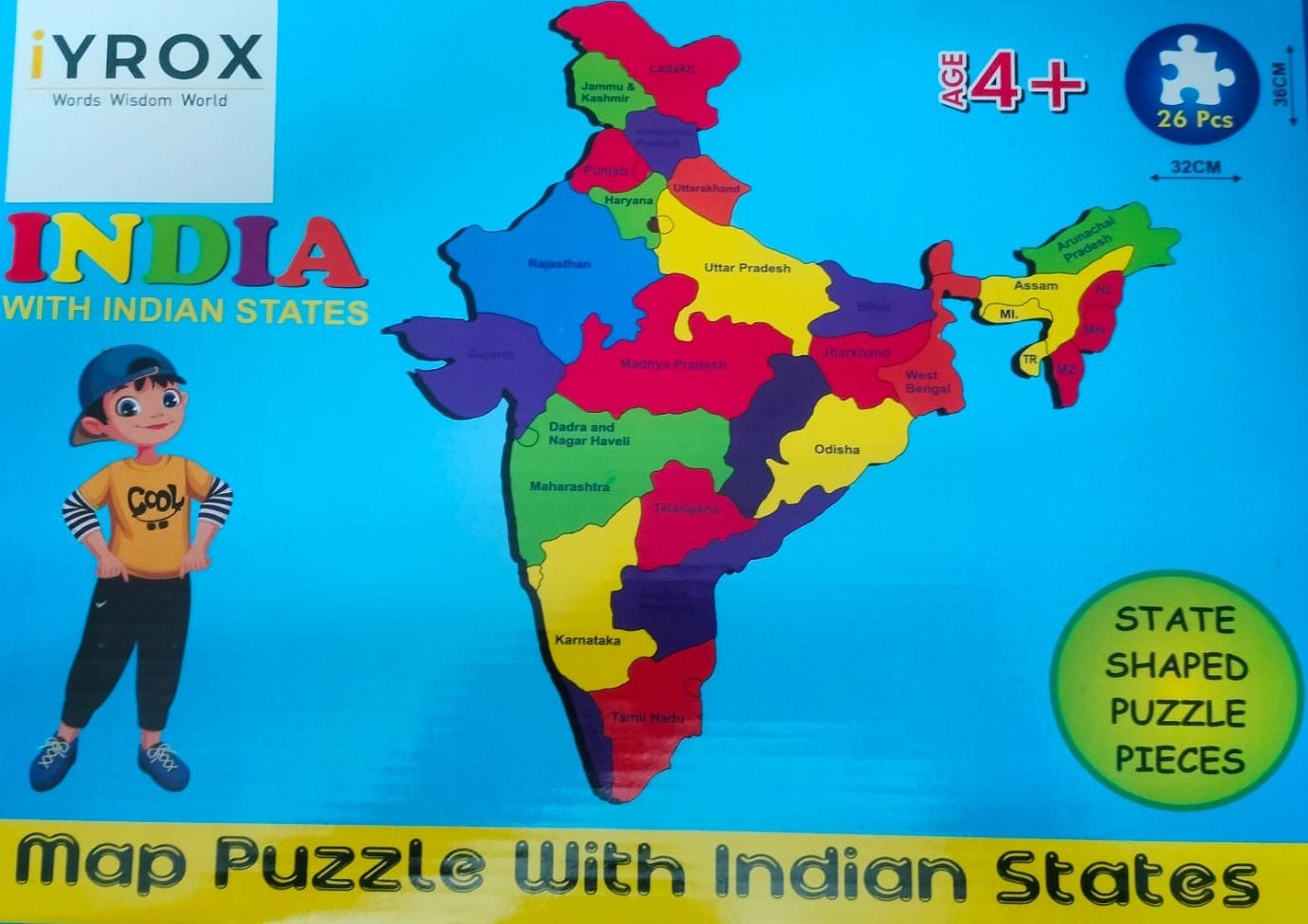 iYROX India Map Puzzle with State-Shaped Pieces, Capital Tags & Stickers – STEM Activity Toy for Kids 4+