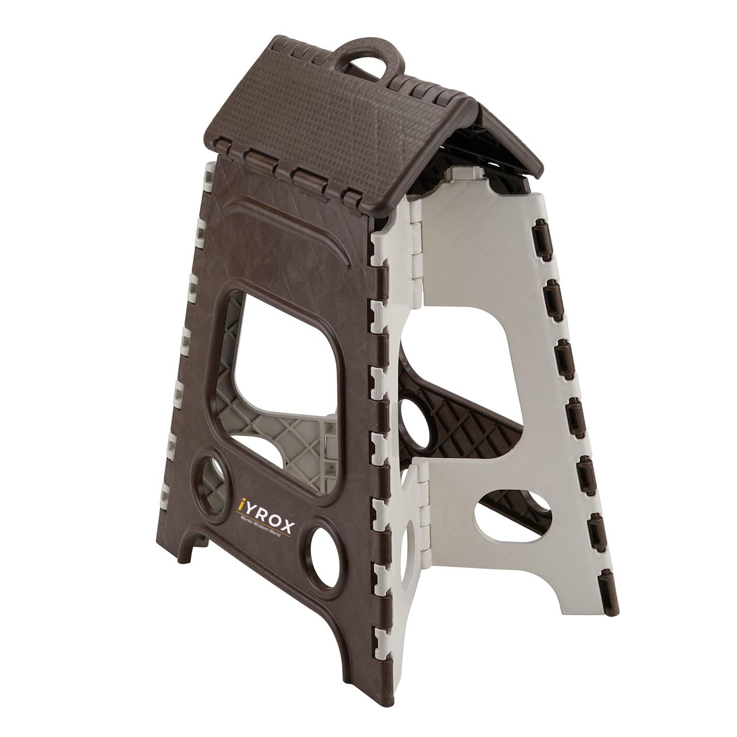 iYROX Solid 18-Inch Super Strong Folding Step Stool – Non-Slip for Kitchen, Bathroom, Bedroom & Office (Brown)