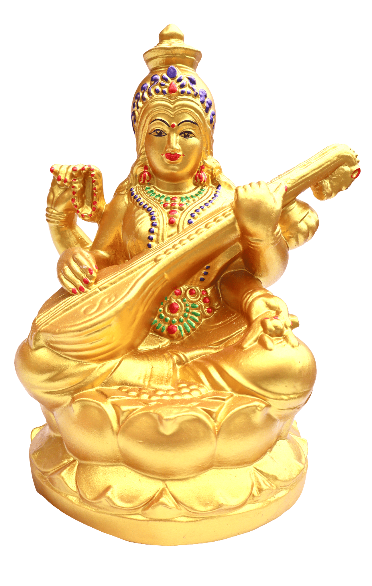 Golden Goddess Saraswati Idol with Veena for Home Temple Decor