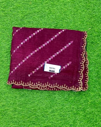 Designer Embroidered Maroon Saree with Golden Lace Border