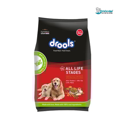 Drools All Life Stages Dry Dog Food - 100% Vegetarian, 3 kg