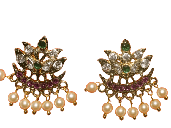 Traditional Gold Plated Kundan & Pearl Drop Earrings for Women - Earrings | Buy online on ZillyBuy