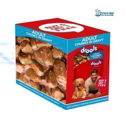 Drools Adult Wet Dog Food, Real Chicken and Chicken Liver Chunks in Gravy 0.9Kg (150g x6)