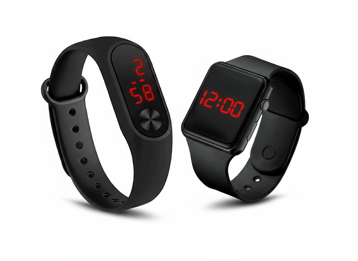 Unisex Black Digital LED Display Sports Watch & Fitness Band Combo