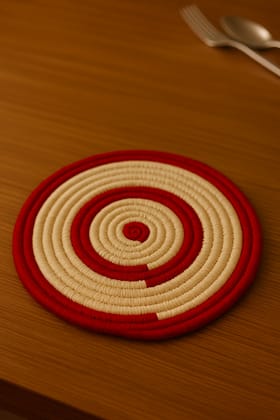 Handwoven Maroon & Beige Round Decorative Coasters 
