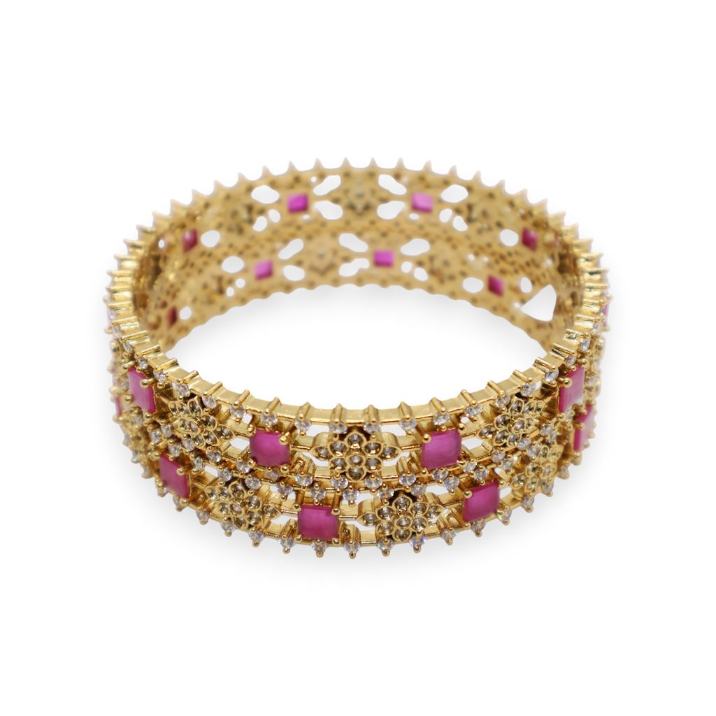 Royal Radiance Gold-Plated Bangle with Pink Stone Embellishments