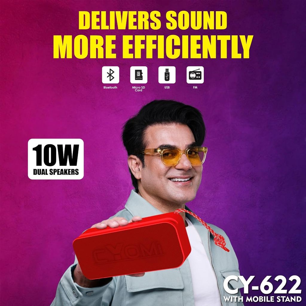 CYOMI CY-623 10W Dual Speaker with Bluetooth, USB, FM & Mobile Stand