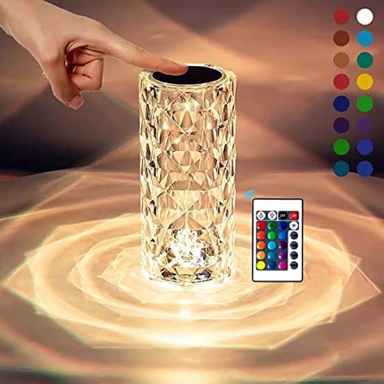 Crystal Rose Diamond LED Table Lamp with Remote, RGB Touch Control Night Light