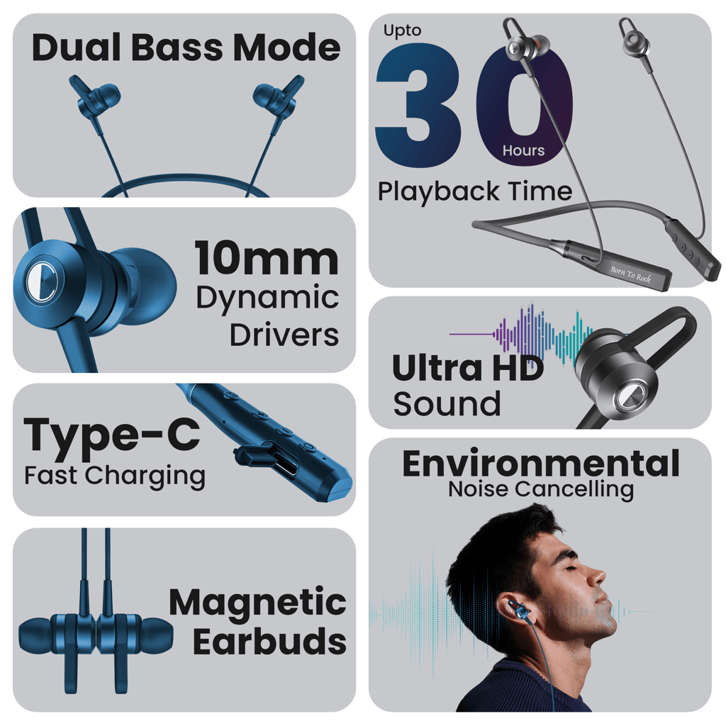 Cellecor BT-4 Wireless Waterproof Neckband with 25 Hrs playtime Headphone Bluetooth - Blue