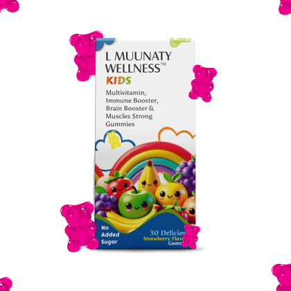 L MUUNATY WELLNESS Kids Multivitamin Gummies – 11 Essential Vitamins & Minerals – Supports Immunity, Bone Health & Antibody Production – No Added Sugar – Strawberry Flavour – 30 Gummies