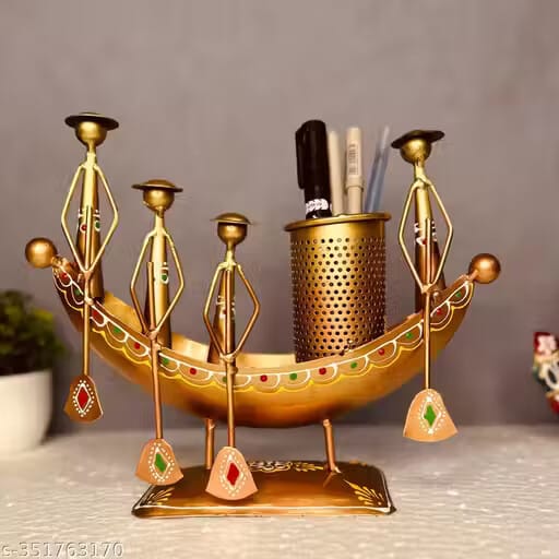 Handicraft Metal Home Decor,Long Kerala Boat Showpiece, Pen Stand, Flower Pot, Multicolour