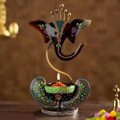 Vinayaka Ganesha Ji Iron Table Decorative showpiece Tealight Candle Holder Diya Holder Loban Dhoop Incense Burner Ganesha Tea Light Candle Holder for Dewali Decoration Diwali Gift Pooja Room Decor