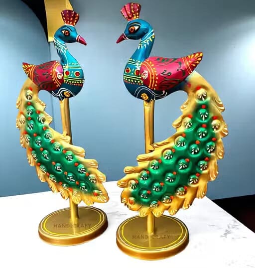 Handcrafted Metal Peacock Candle Holder Set Home Temple Decor for Dewali Decoration Diwali Gift Pooja Room Decor