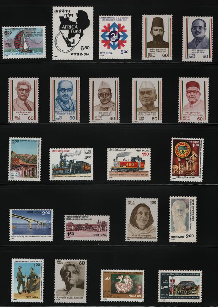 Shobhaphila's Indian MNH Commemorative Year Pack Stamps 1987 ( 56 Stamps)