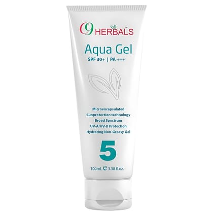 9 Herbals Aqua Gel SPF 30+ PA+++ Sunscreen - Broad Spectrum UV Protection 100ml