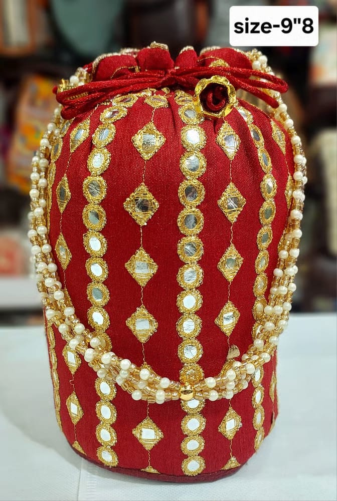 Embroidered Potli Bag with Pearl Handle for Women {Assorted Color}