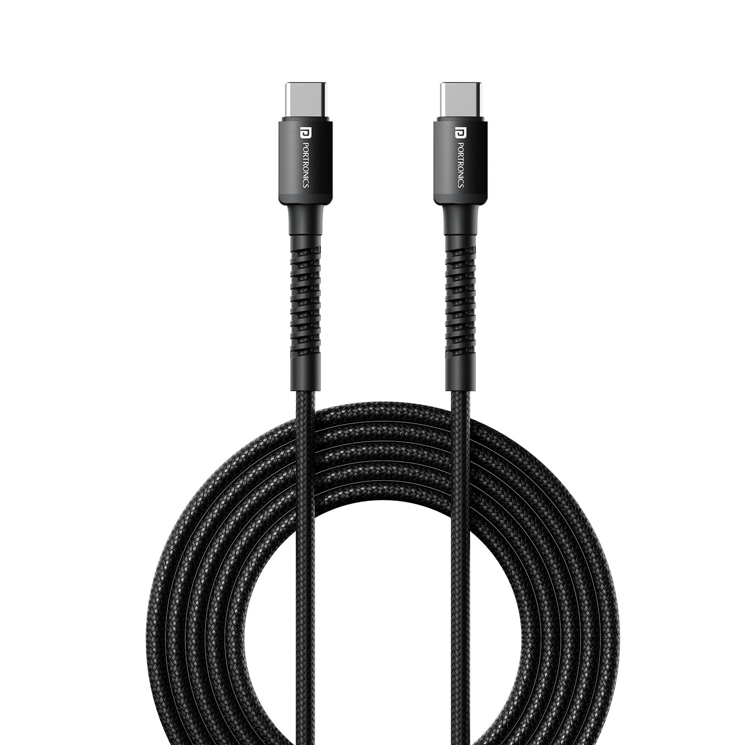 Portronics Konnect X 60W Type C to Type C Unbreakable Nylon Braided Cable (Black)