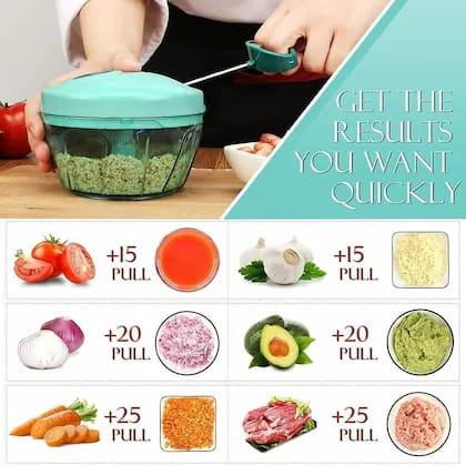 Manual Pull Chopper for Vegetables and Fruits - Easy Hand Food Processor 450ml
