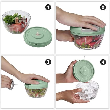 Manual Hand Chopper with 3 Blades for Vegetables & Fruits - 450ml