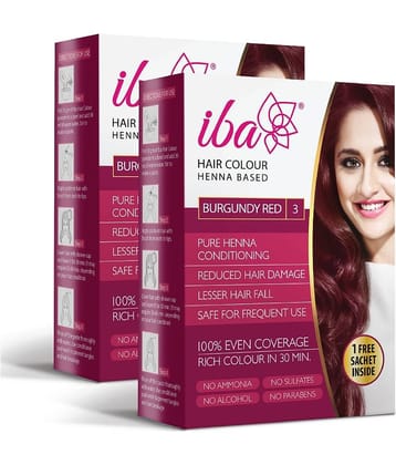 Iba Pure Henna based Powder Sachet Hair Colour, Burgundy Red, Naturally Coloured Hair & Long Lasting, 70gm each (Pack of 2)