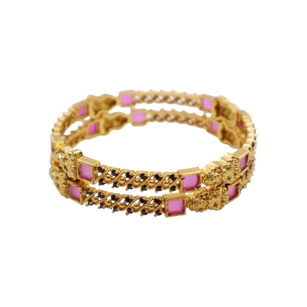 Antique Gold-Plated Designer Bangle with Pink & Black Stone Work - Bangles & Bracelets | Buy online on ZillyBuy