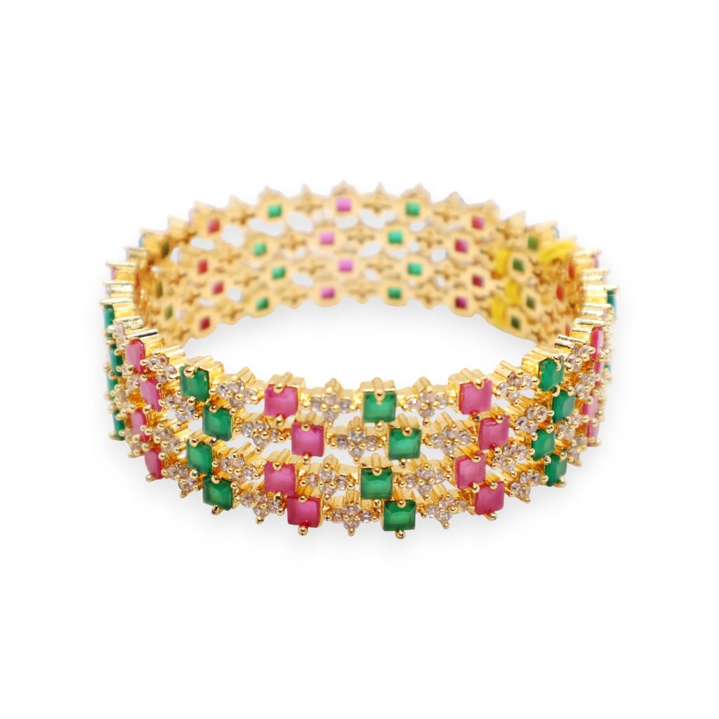 Traditional Gold-Plated Bangle with Pink & Black Stone Accents - Bangles & Bracelets | Buy online on ZillyBuy