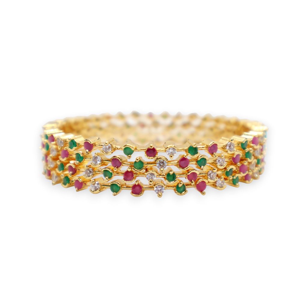 Elegant Gold-Plated Ruby & Emerald Stone Bangle