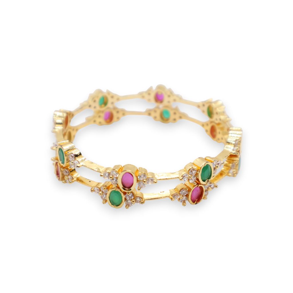 Gold-Plated Ruby & Emerald Floral Stone Bangle - Bangles & Bracelets | Buy online on ZillyBuy
