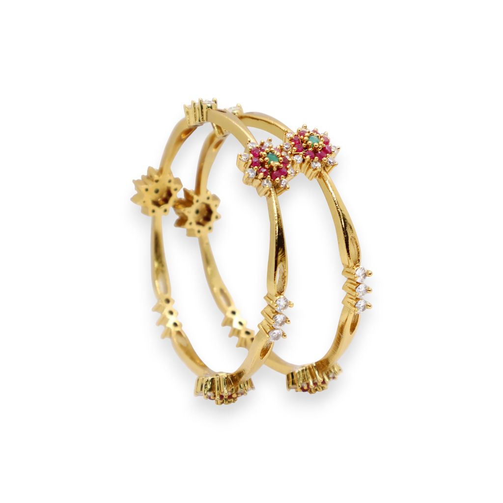 Gold-Plated Floral Ruby Stone Bangles