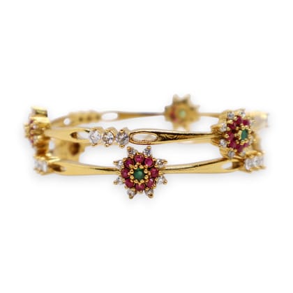 Gold-Plated Floral Ruby Stone Bangles