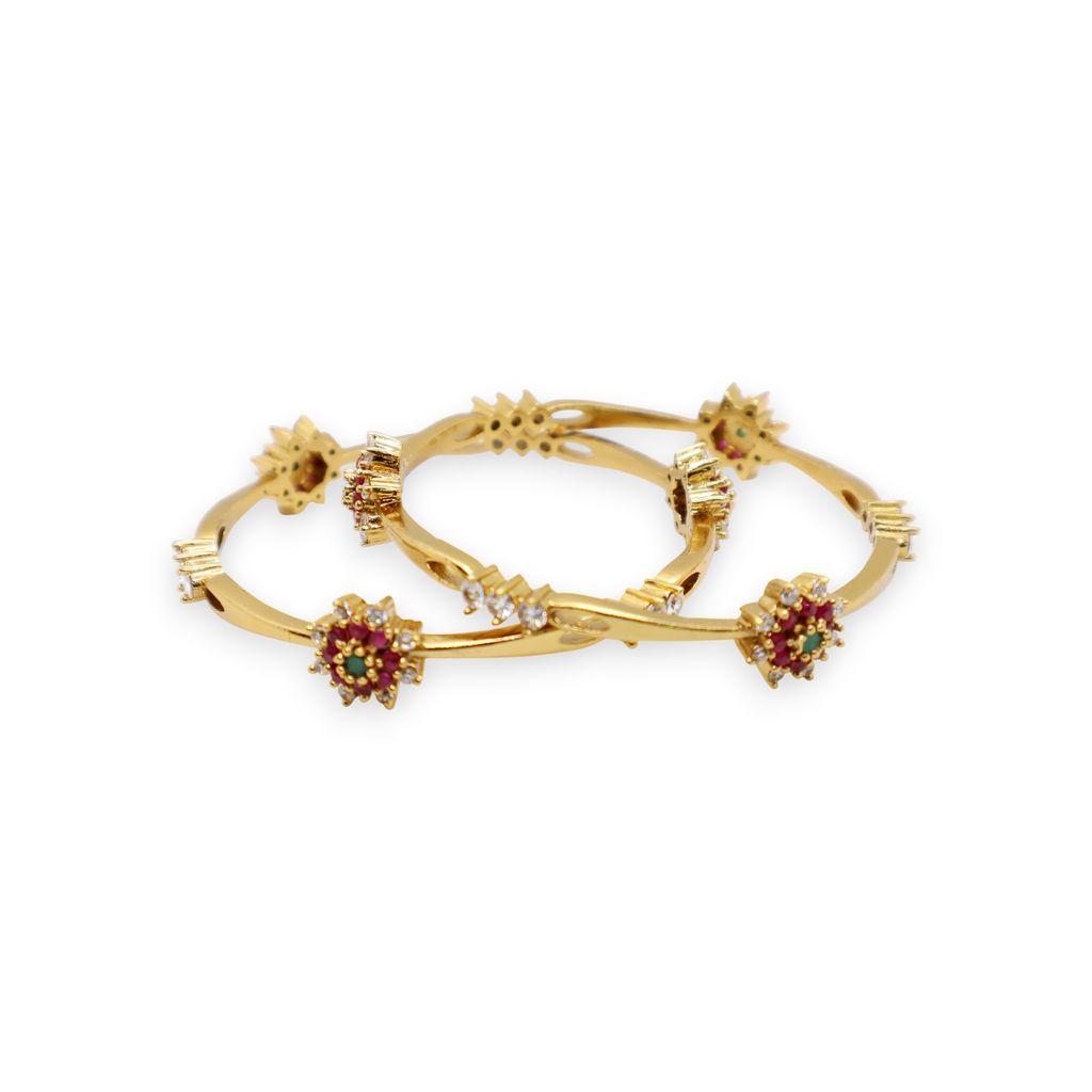Gold-Plated Floral Ruby Stone Bangles